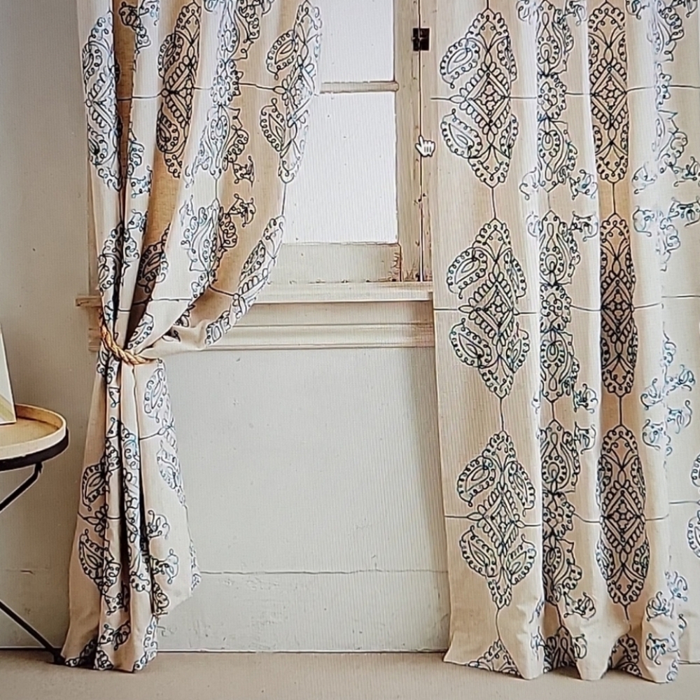 Anthropologie Blue Gretta Curtains - Two 108" Panels